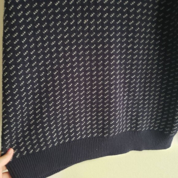 LL Bean Wool Cashmere Sweater L Mens Navy Patterned 1/4 Zip Pullover - Picture 5 of 12